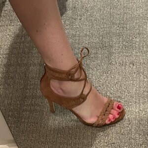 White House Black Market Tan Lace-Up Heels